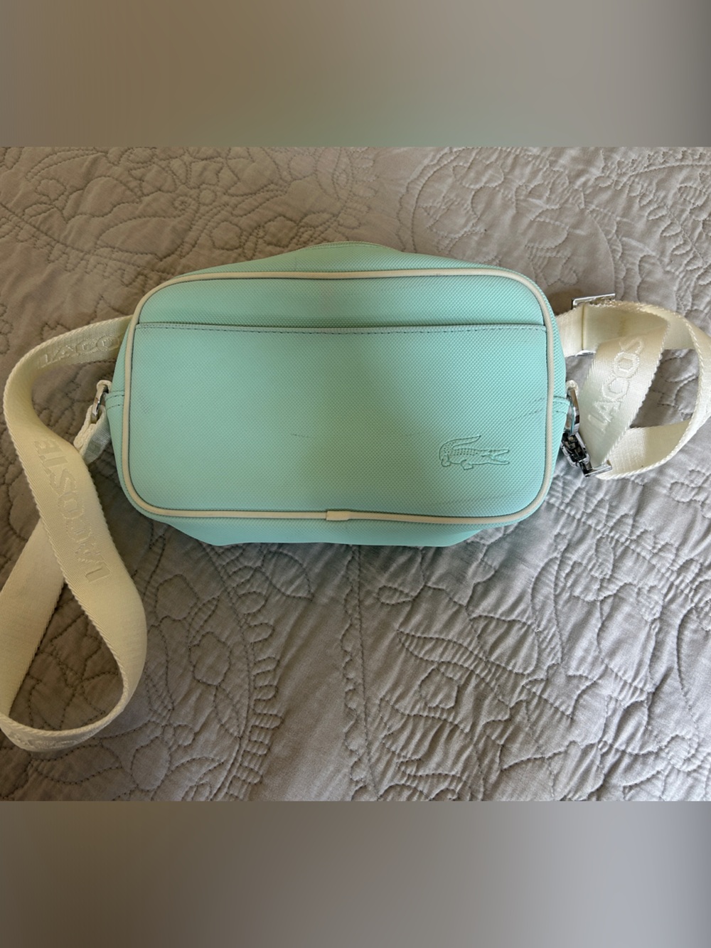 Lacoste Mint Green Crossbody Pouch with Cream Strap